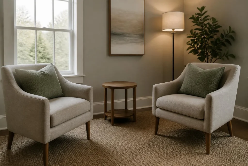 Private consultation room prepared for a respectful provider conversation