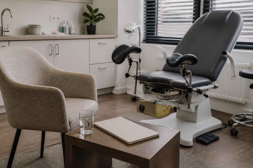Illustration of an unoccupied medical examination room