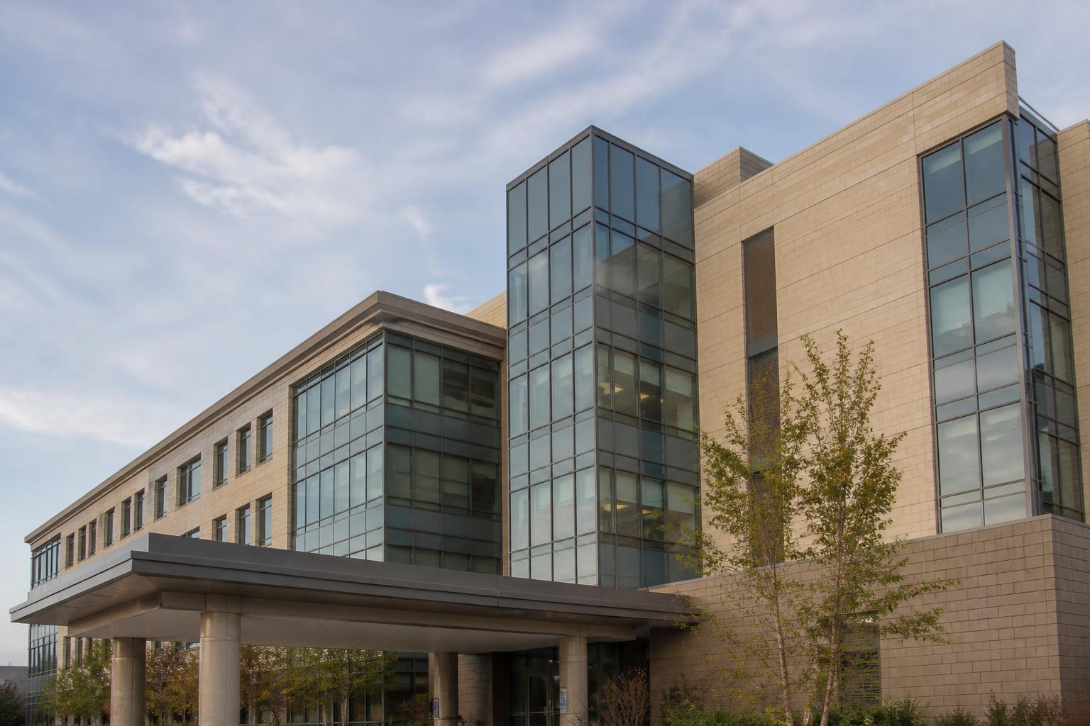 Exterior of a modern academic hospital building representing hospital affiliation