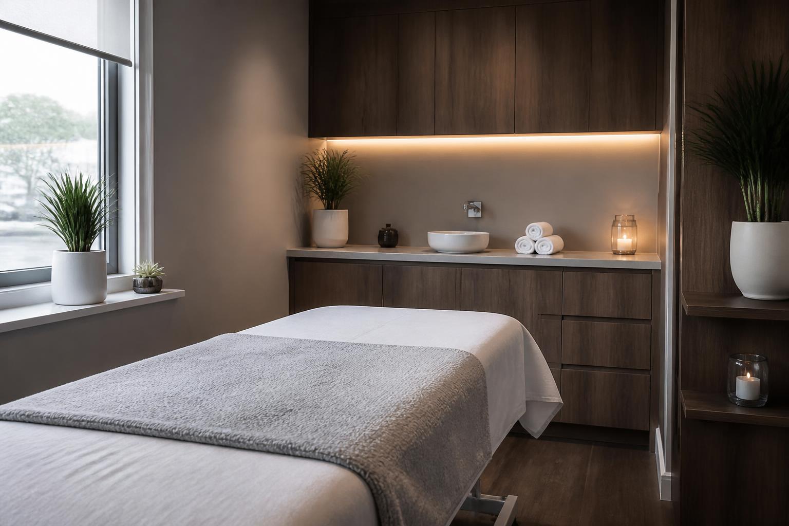 Clean, modern clinic treatment room set up for non-surgical care