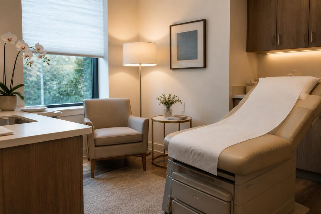 Illustration of an unoccupied clinical examination room